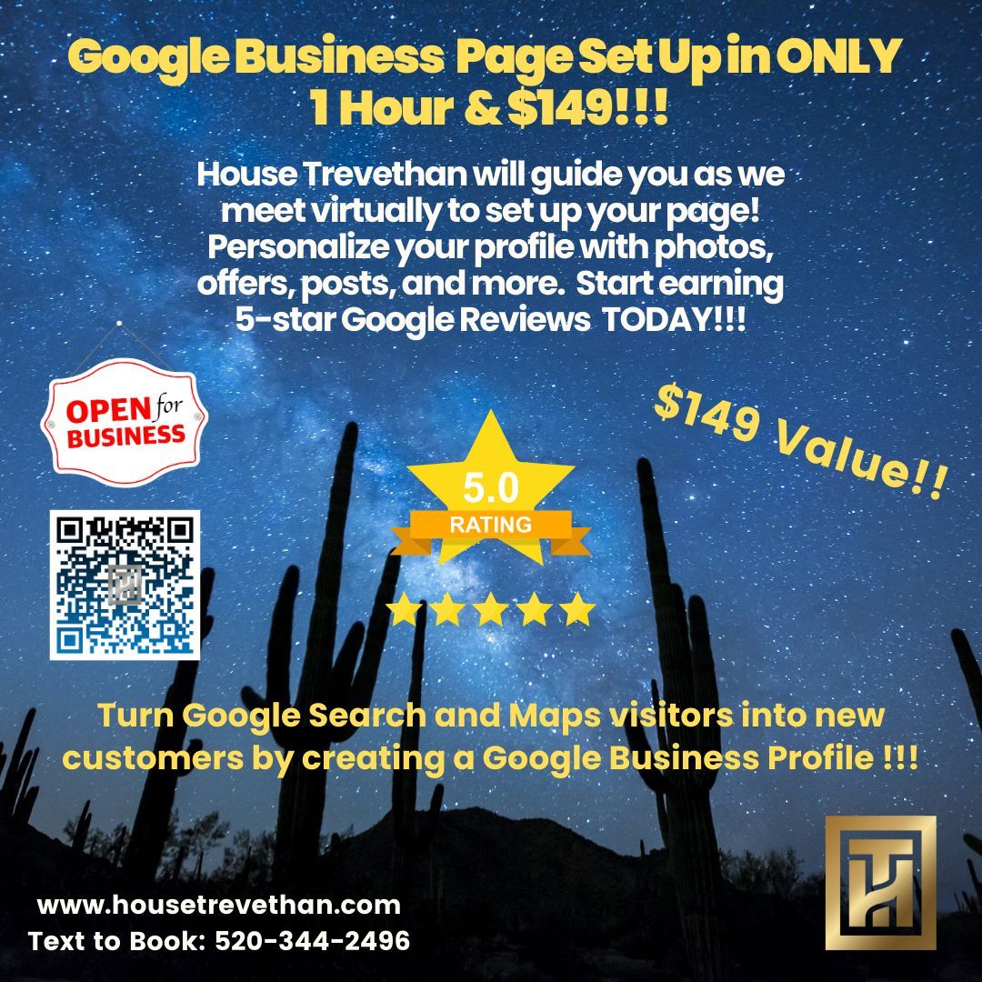 If you want to grow your business online, you need a Google My Business page. It's a simple and effective way to showcase your products, services, and reviews to potential customers. And the best part is, it only takes one hour and $149 to set it up with our help!!!