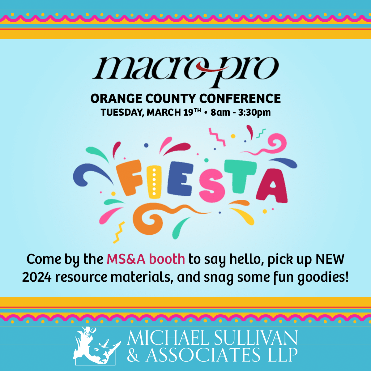 sullivanattys's tweet image. 📣 Attention Orange County workers’ comp professionals: the Macro-Pro + Friends Orange County Conference is tomorrow, March 19th! If you’re attending, stop by the MS&amp;amp;A booth for free resources &amp;amp; goodies! 📚🎁 Register at ➡️ msa.news/2024-macro-oc.
#MacroPro #TeamRhino