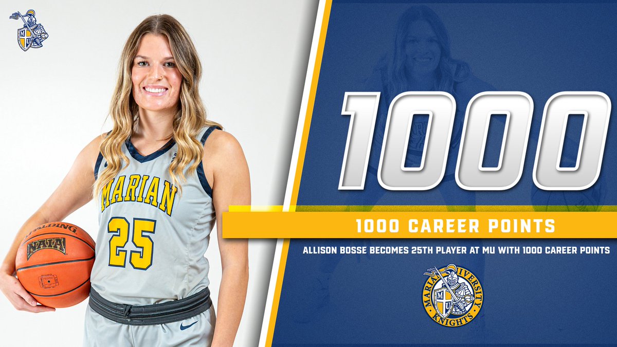 MUKnights's tweet photo. In Saturday's @NAIA Tournament Second Round win over Florida National, @MarianUnivWBB senior Allison Bosse became the 25th player in program history to record her 1000th career point!

Congratulations AB!! https://t.co/GErpS8tQoA