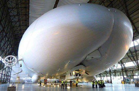 The Airlander 10 hybrid airship inside a hangar

The British project will have both military and commercial uses