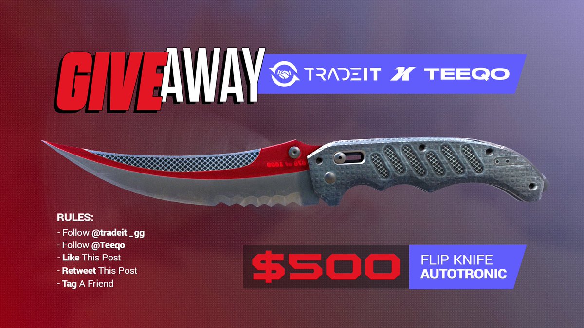 Teeqo's tweet image. To celebrate my new partnership with Tradeit, we are giving away this $500 Flip Knife Autotronic!  

- Follow @Teeqo &amp;amp; @tradeit_gg
- ⁠LIKE &amp;amp; RETWEET this post!
- ⁠Tag 2 friends!
