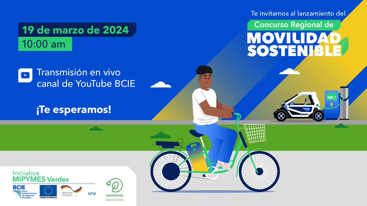 ¡Es mañana!

Te esperamos en el lanzamiento del Concurso Regional de Movilidad Sostenible 🚎🚲
🗓️19 de marzo 
🕐10:00 a.m.

Transmisión en vivo vía YouTube BCIE
#IniciativaMipymesVerdes

<a href="/BCIE_org/">BCIE</a> <a href="/UEenHonduras/">Unión Europea en Honduras</a> <a href="/UEenCostaRica/">Unión Europea en Costa Rica 🇪🇺</a> <a href="/UEGuatemala/">Unión Europea en Guatemala</a> <a href="/UEenElSalvador/">Unión Europea en El Salvador</a> <a href="/UEenNicaragua/">UE en Nicaragua</a> @PanamaUE