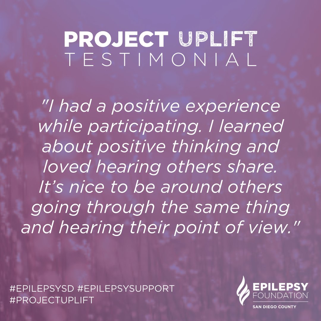 EpilepsySD's tweet image. The next session of #ProjectUPLIFT, our free 8-wk program that teaches participants techniques to improve #MentalWellness, meets virtually on Tuesdays from Apr 2–May 21. Sign up today! epilepsysandiego.org/project-uplift/

#EpilepsySD #EpilepsySupport