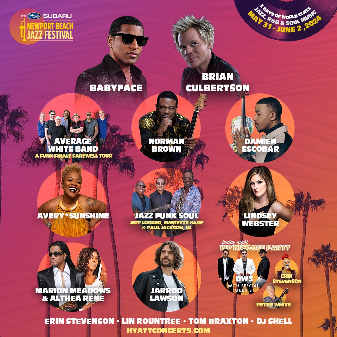 The Subaru <a href="/NBJazzFestival/">NBJazzFestival</a> 2024 Lineup is HERE! 

Don’t miss out on 3 days of World Class Jazz, R&amp;B &amp; Soul Music, May 31-June 2 at Hyatt Regency Newport Beach! 

TIX ON SALE NOW @ tix.com/ticket-sales/h…