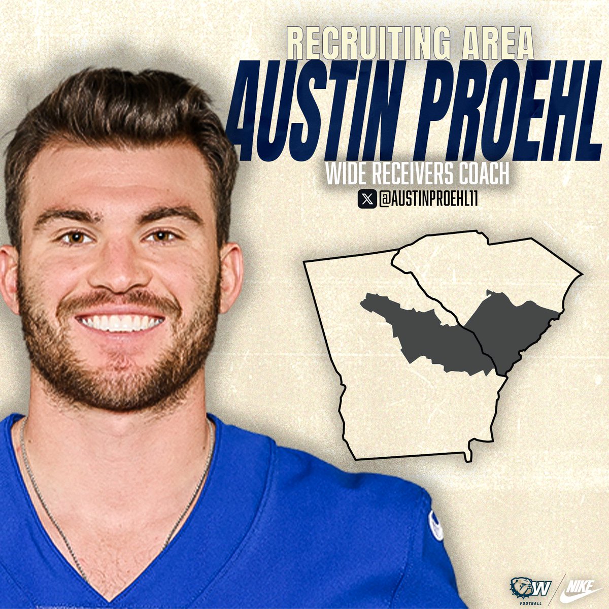 ‼️RECRUITING AREA‼️ Wingate's Wide Receiver Coach, @AustinProehl11, is ready to find some future bulldogs! #OneDog