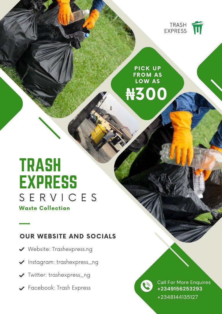 trashexpress_ng's tweet photo. Nigeria produces an estimation of 32 million tons of solid waste per year, with only 20-30 percent of it being managed correctly. Trash Express creates a waste on demand solution that connects waste generators to waste collectors to ensure a cleaner environment. #TrashExpress https://t.co/rxGPqywdzo