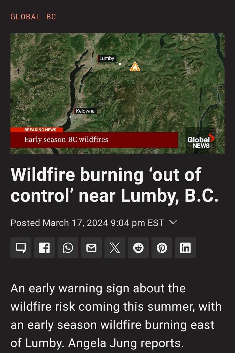 Here we go, fire season starting early in BC.
'Wildfire burning out of control near Lumby BC' -Global News