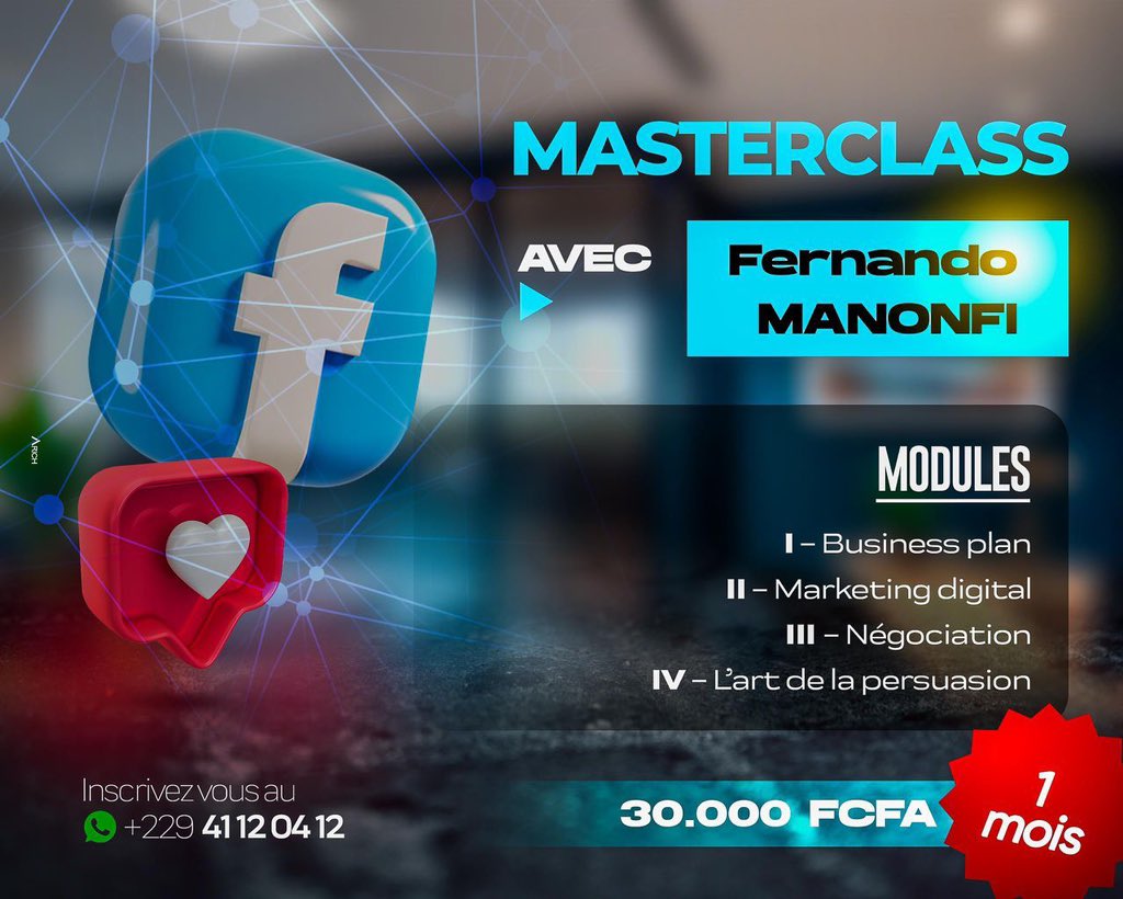 AlchimisteRp's tweet photo. Vous avez envie d’exceller dans l’art de la négociation et de la persuasion? ✨🔥❤️de maîtriser la conception d’un business plan et d’apprendre ce qu’il faut sur le Marketing Digital ?Alors ne perd plus ton temps et participe à cette MASTERCLASS Avec Mr Fernando MANONFI🇧🇯❤️ https://t.co/jP4evvcGOY