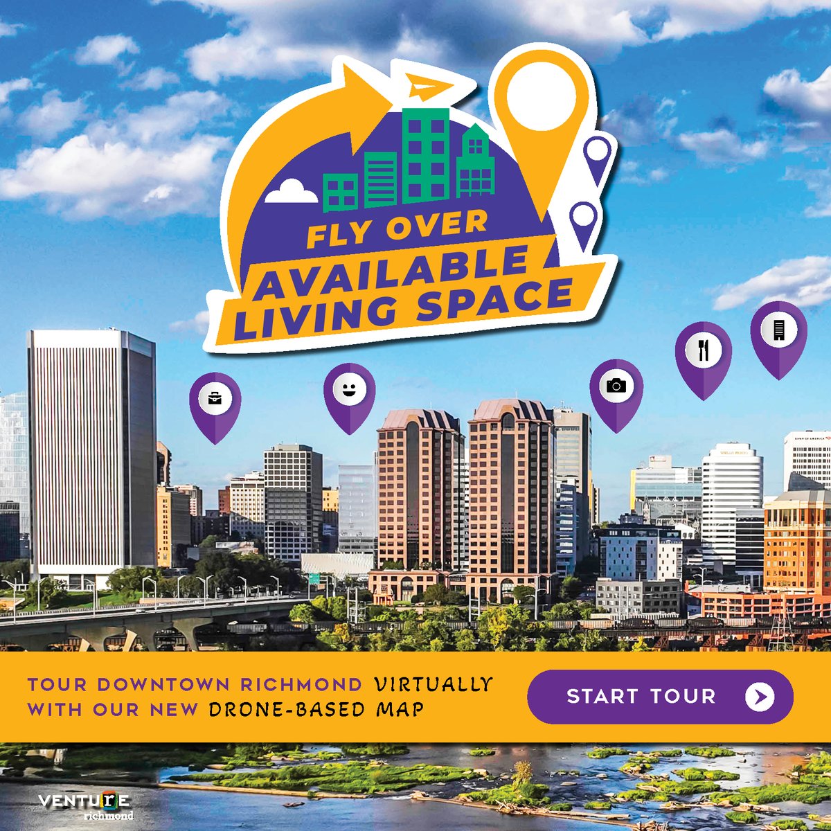 We just launched a drone-based mapping program on our website that highlights available office & living space and allows YOU to tour #DowntownRVA virtually! 🏙️ 

Check it out now and explore downtown like you never have before → bit.ly/4b85l0W