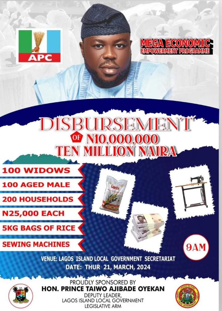 kao_foundation's tweet photo. PUBLIC SERVICE ANNOUNCEMENT !

This Week, *Residents Of Lagos Island Local Government Area* Will Witness 

UNPRECEDENTED POVERTY ALLEVIATION PROGRAMME

 SOCIAL WELFARE PACKAGE INTERVENTION

MEGA ECONOMIC EMPOWERMENT PROGRAMME

Sponsored By:
HON. PRINCE TAIWO AJIBADE OYEKAN https://t.co/wsKWf6dK2q