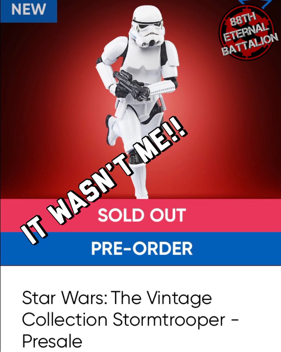 #StarWars #Stormtrooper #HasbroPulse #Kenner #TVC #TheEmpire #SoldOut #Presale #88theternalbattalion #actionfigures #toys #toys4life #Keep375Alive #BackTVC #Save375 #Hasbro #Starwarsfan #TheVintageCollection 

I only bought 4, lol.