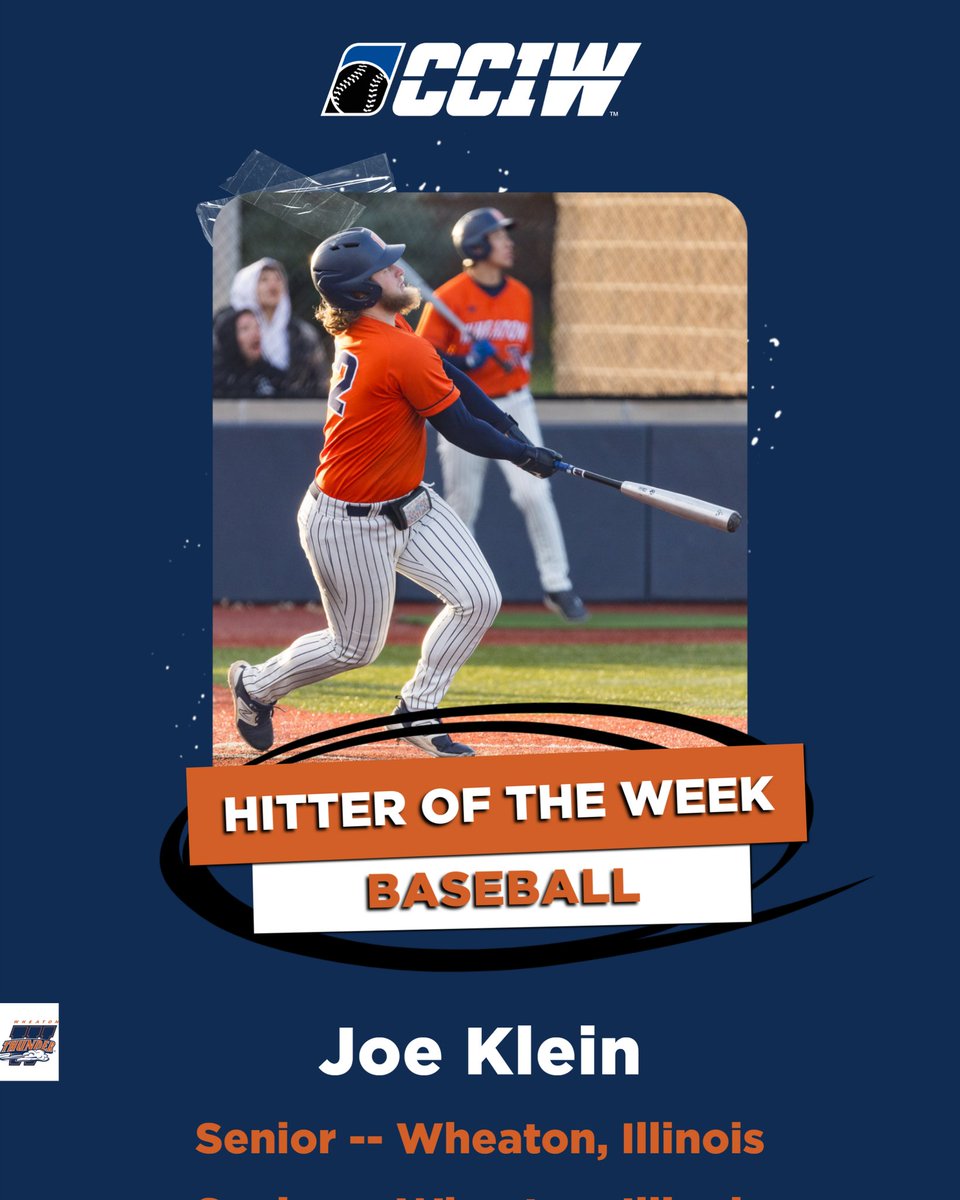 A hometown hero picks up some award recognition. 🏆 Congratulations to senior outfielder Joe Klein on earning his third career CCIW Baseball Student-Athlete of the Week nod after posting three home runs and four extra-base hits for the @WCThunderBSBL team last week! #LetsRoll