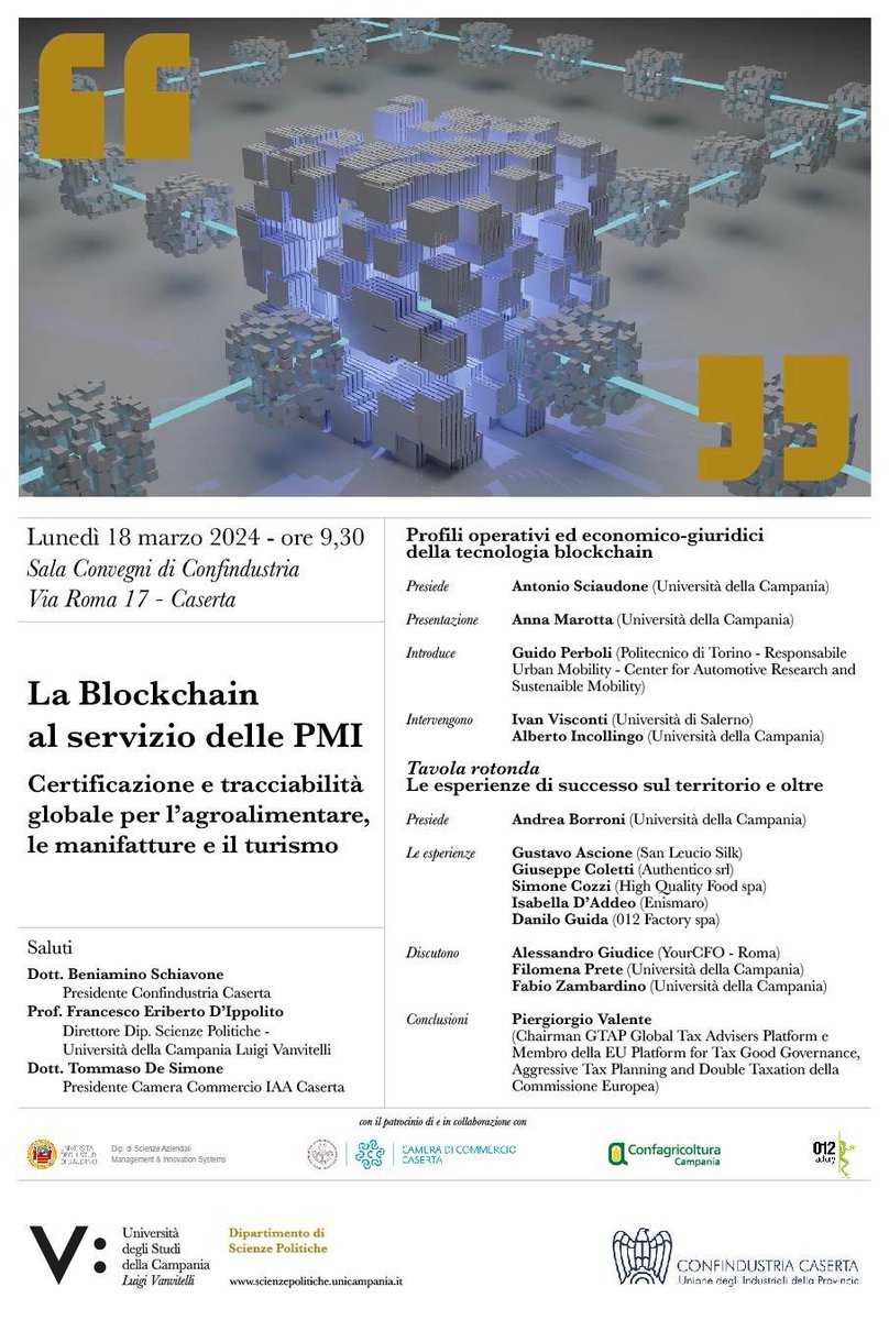 team_MAST_'s tweet photo. Oggi,il Team Mast ha partecipato al convegno"La Blockchain al servizio delle PMI",tenutosi nella Sala Convegni di Confindustria Caserta, in collaborazione con l'Università  Vanvitelli di Caserta.L'evento è stato molto illuminante,abbiamo discusso con molti imprenditori locali. https://t.co/GayaeNLWBc