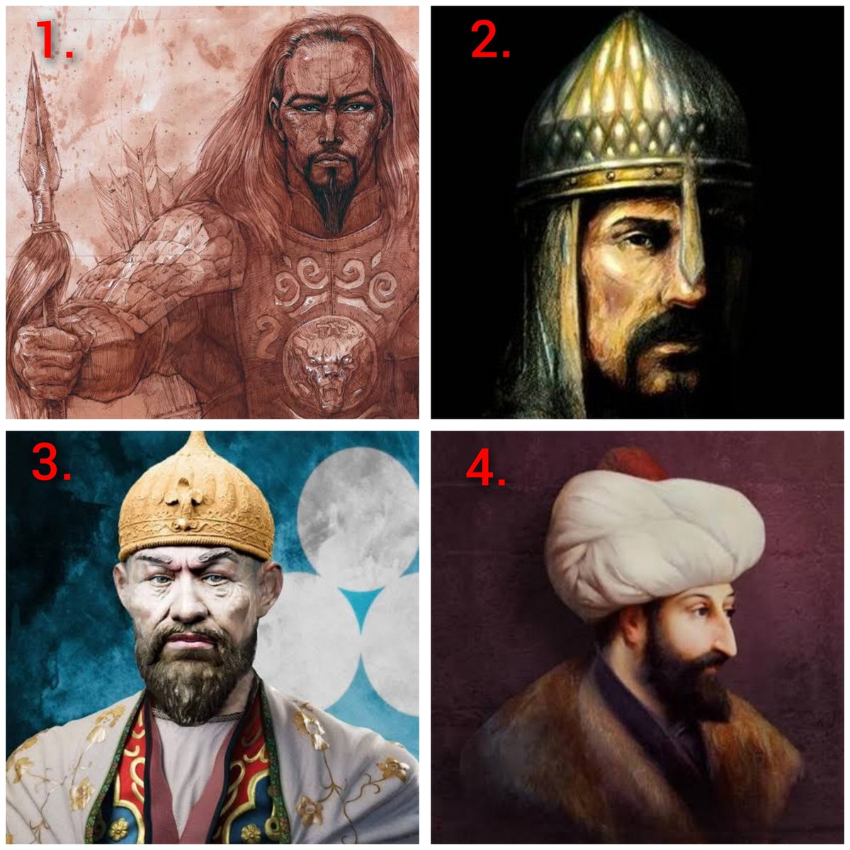 🗨️ Bir sabah uyandığınızda kendinizi onun yanında buldunuz. Bunun hangi Türk hükümdarı olmasını isterdiniz? 1. Attila 2. Sultan Alparslan 3. Emir Timur 4. Fatih Sultan Mehmet