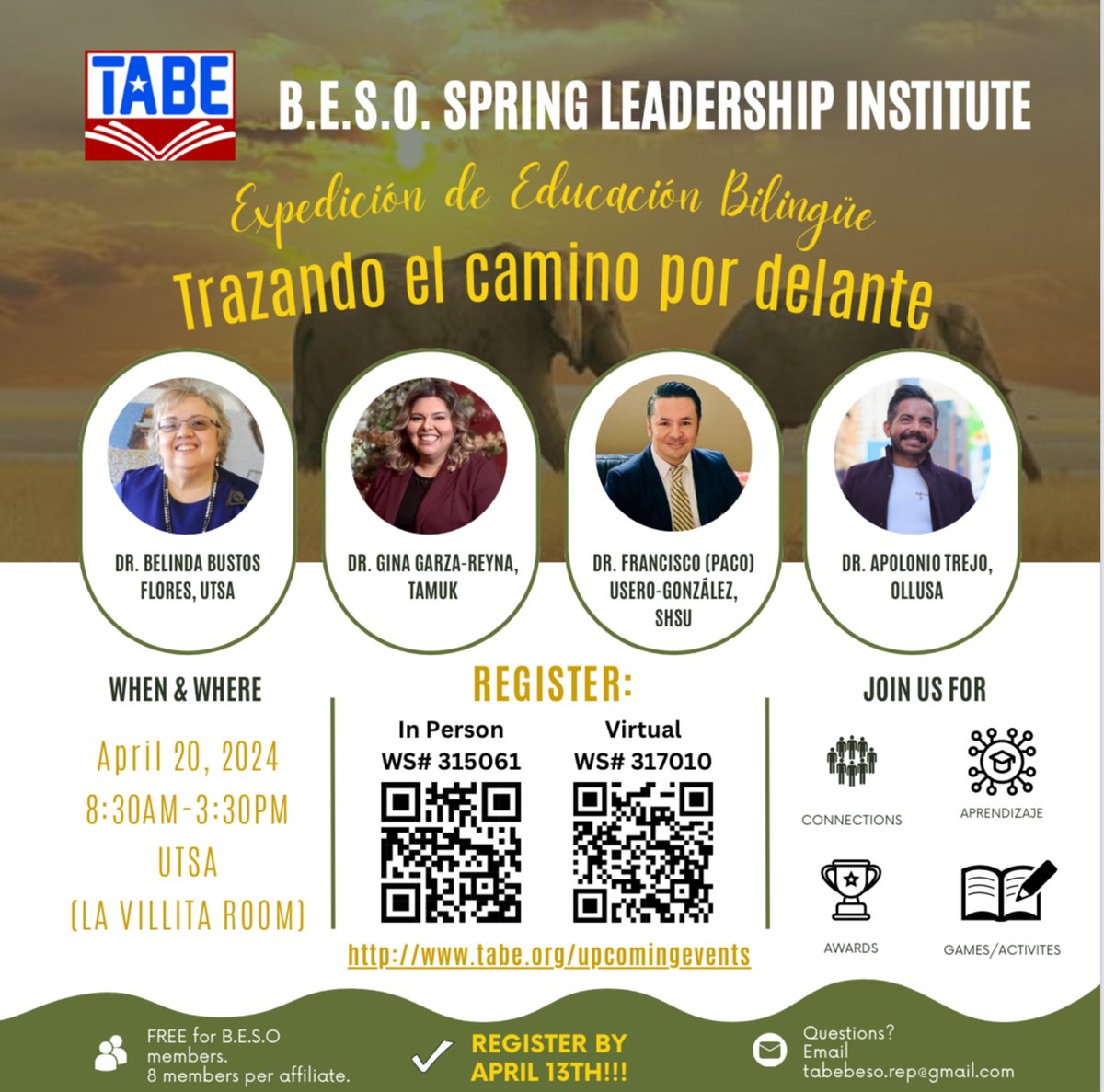 🐘BESO Spring Leadership Institute🐘 The official agenda! Keep an eye out for introductions of our guest speakers soon 👀 Register by April 13 --> tabe.org/upcomingevents/