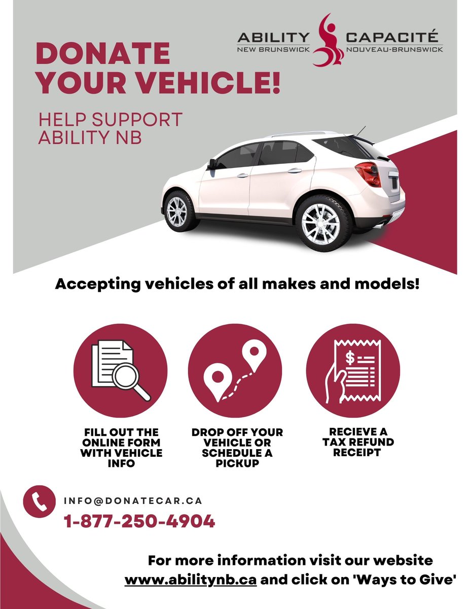 Looking for a hands-off way to dispose of your vehicle? Go to donatecar.ca/org/donate.php… and help Ability NB provide free of change services to people living with a mobility disability in New Brunswick by donating your car today! #DonateYourCar <a href="/donateacarca/">Donate A Car</a>