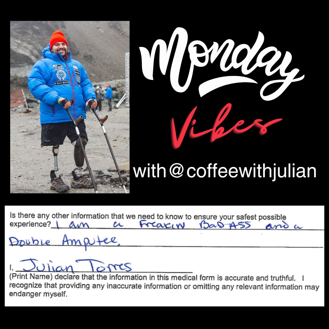 When THP embarks on our mountain expeditions, all our injured vets have tons of paperwork to sign: liability forms, medical forms, waivers… you name it. We just came across this old medical disclosure from USMC Julian Torres. So classic,we just had to share. #@coffee_withjulian