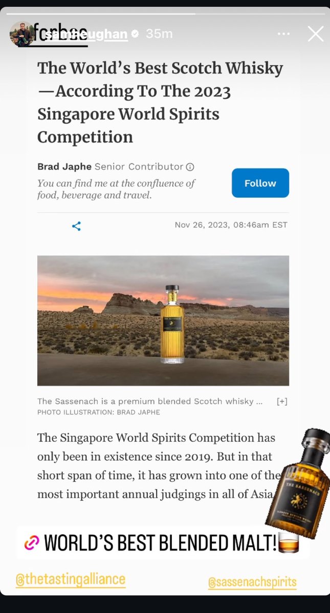 A huge congrats to @SamHeughan and master blender Michael Henry @LLBlender on yet another amazing award for @SassenachSpirit ‘s The Sassenach🥃🥇🙌🏼 It really is an elegant and complex pour. Just delicious. From Sam’s IG: forbes.com/sites/bradjaph…