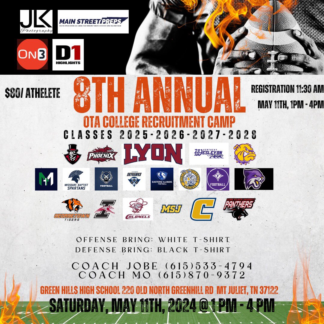 BOOM! Save the date May 11th 19 Colleges and still adding. One of the best camps in the region. <a href="/d1highlights/">d1highlights</a> <a href="/asdillon/">Adam Dillon</a> <a href="/RN_JK808/">D1_JK808</a> <a href="/bestXthatXists/">Xavier Smith</a> <a href="/MainStreetPreps/">Main Street Preps</a> <a href="/thompsmd23/">Coach Thompson</a> <a href="/strengthcoach34/">Beasley Elite Sports</a> <a href="/jabaridavis_VFL/">Juice Davis</a> <a href="/Jcrouch17/">Coach Crouch</a> <a href="/CoachRivers1/">Coach Rivers</a> <a href="/MISTA_10/">Souff_Range 🏈⚾️🥋📊</a> <a href="/CoachSpringtym/">Heath E. Springer</a> <a href="/Clemmons_3/">Chez Clemmons</a> 🅾️