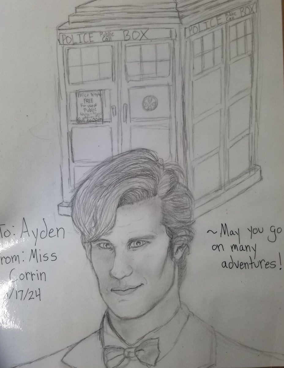 AuthorAlesa's tweet image. A few more drawings for my students: two griffins and a representation of the 11th doctor that I&apos;m not entirely pleased with but spent too long obsessing over haha! #art #drawing #amteaching #forthestudents