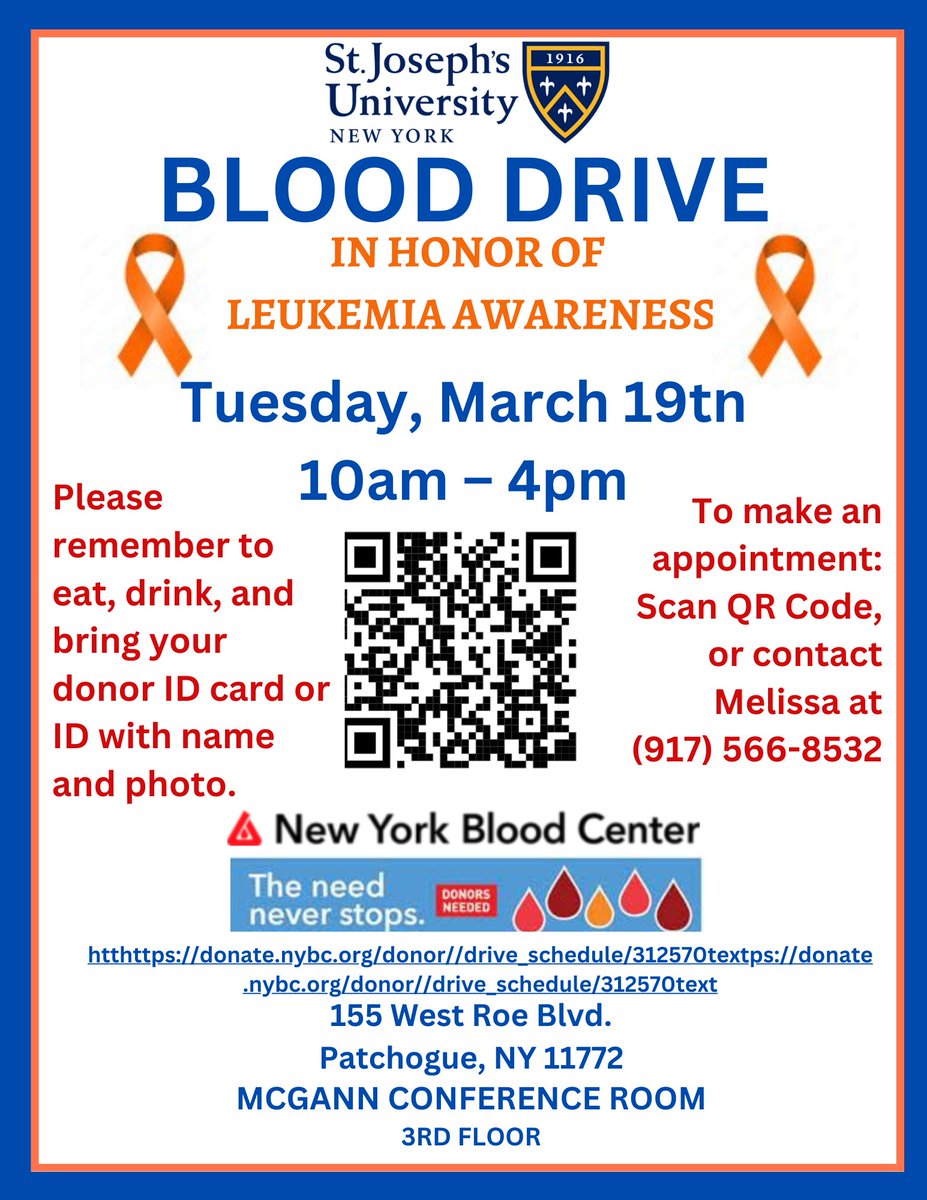 SJLIWellness's tweet photo. Tomorrow: Save a life in two ways! Donate blood AND receive narcan training. All in a day's work!
#sjli #sjliwellness #sjny #savethreelives #savealife https://t.co/jRgyRQb3x3