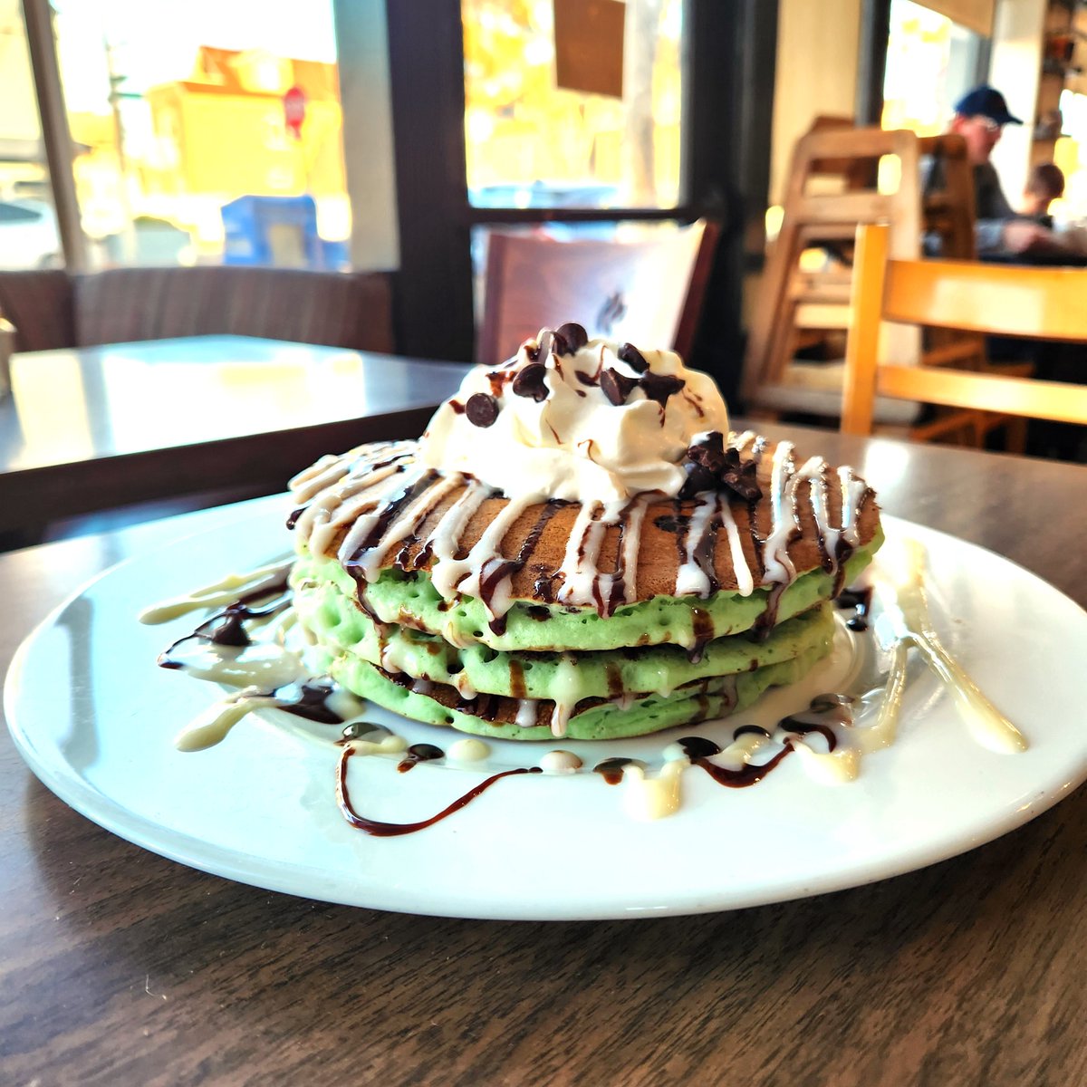 TheMission_sd's tweet photo. Introducing our latest seasonal pancakes: Chocolate Chip Peppermint Pancakes! Enjoy the flavors of the season with:
Decadent chocolate chips 
Rich chocolate syrup 
Fluffy whipped cream 
Creamy cream cheese 
Refreshing Torani peppermint syrup 
#Pancakes #yummy #MondayVibes #fun😍 https://t.co/OJ9tF9jZaE