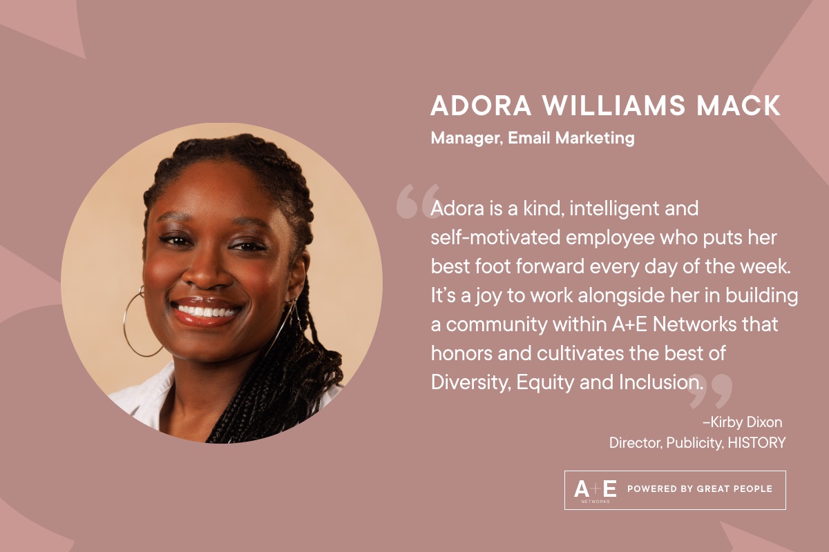 This #AEPeerAppreciation post goes to Adora Williams Mack, nominated by Kirby Dixon. Thank you, Adora, for all you do to help cultivate a company community that honors Diversity, Equity and Inclusion!