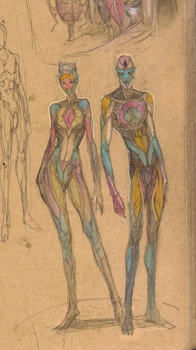 From a dream I had last week in which I was in a club where everyone in it had translucent skin and multicolored design patterns worked into their anatomy. Their eyes were black.