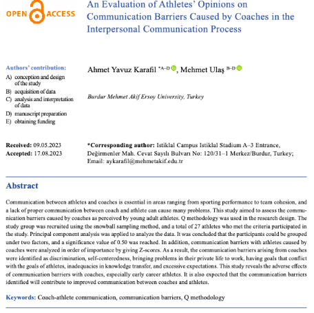 PCSSR1's tweet photo. 👉 New article: An Evaluation of Athletes’ Opinions on Communication Barriers Caused by Coaches in the Interpersonal Communication Process

💻 https://t.co/BssBi3Yd1n

#Coach-#athlete #communication, #communicationbarriers, #Q #methodology https://t.co/QvVAhR5bKL