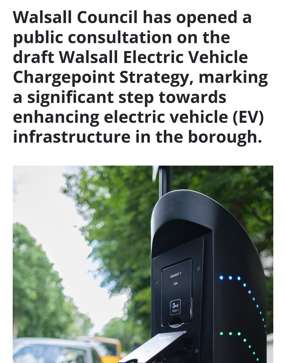 Did you know, Walsall Council are proposing to install hundreds of EV charge points throughout the borough? - The right priority or not? - Wisely aligning for the future or wasting resources on a dead-end tech? You've got until Wednesday to post your views.