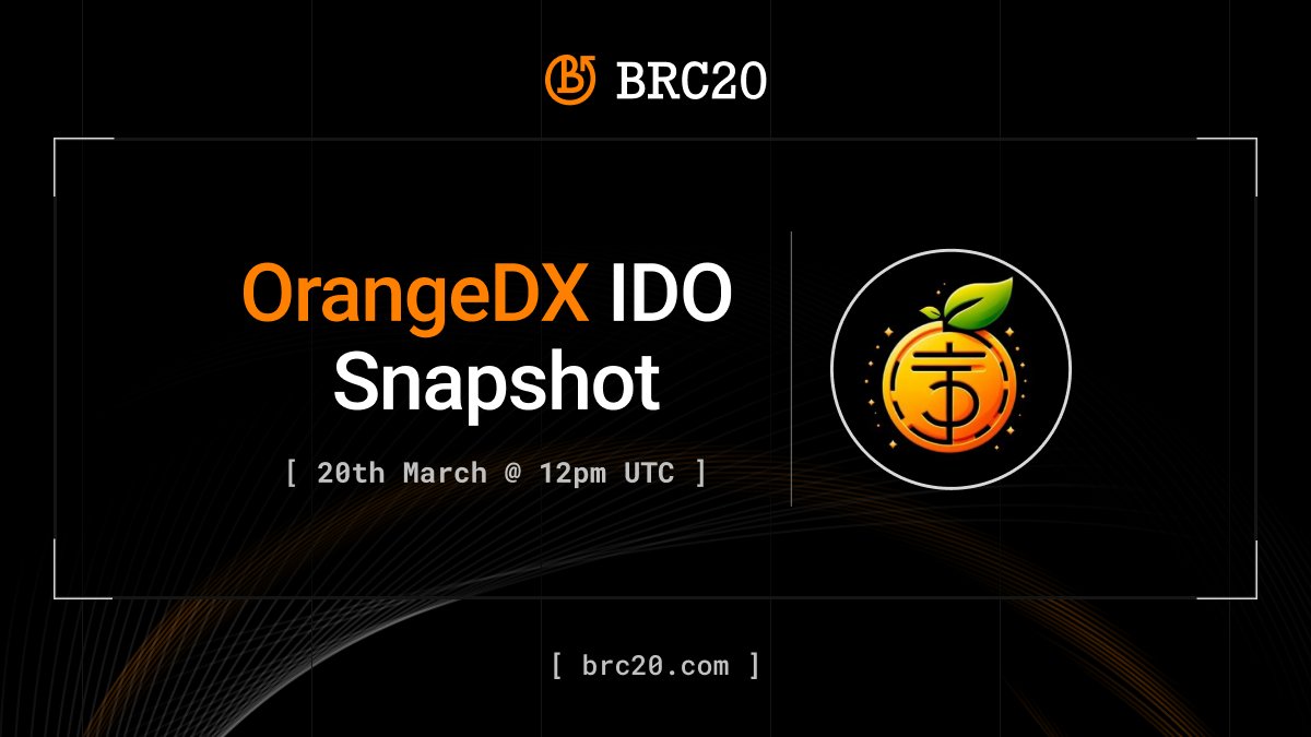 The <a href="/OrangDx_BRC20/">OrangeDX</a> IDO snapshot will take place on the 20th March @ 12pm UTC! 🚀

Here are the following allocation sizes:

🔸500 $COM - $250 
🔸2,000 $COM - $1250 
🔸10,000 $COM - $5000

Learn more about IDOs on the .COM launchpad here now: brc20.com/wiki/orange-id…