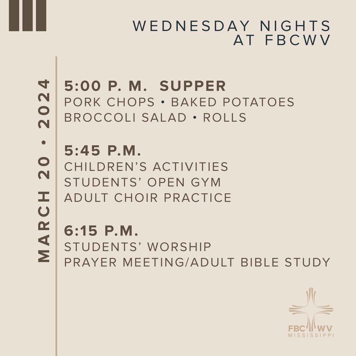 fbcwvms's tweet photo. WEDNESDAY NIGHT ACTIVITIES • MARCH 20
Join us this week! https://t.co/XCCdv2EmiU