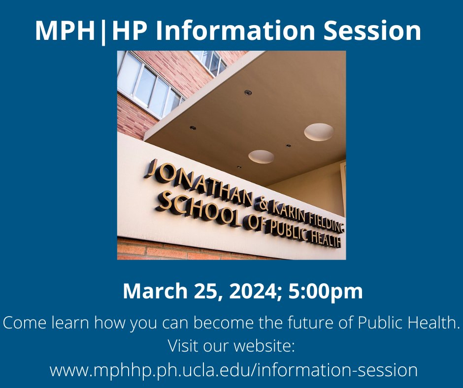 Visit our website, review videos, and sign up for our next Informational Q&A Session Monday, March 25, 2024; 5:00 PM. Follow us on Instagram, Twitter and add us on LinkedIn. #mph #mphhp #ucla #publichealth #executiveprograms #communityhealth #chs #healthpromotion #uclafsph