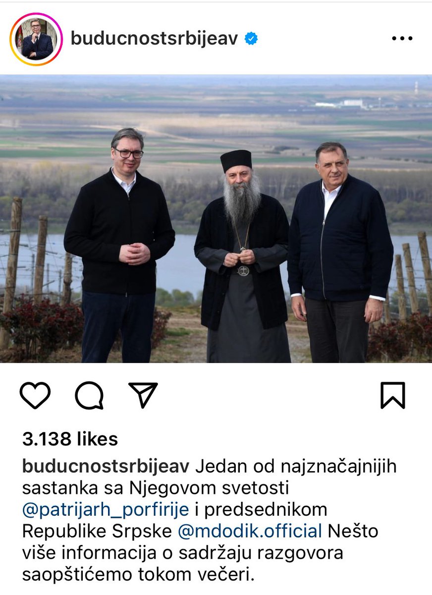 Milorad #Dodik, Aleksandar #Vučić & Porfirije, the Serb Orthodox #Patriarch met this afternoon. Vučić said it was “one of the most important meetings” of the trio. According to Dodik they “discussed current political challenges that the Serb population is facing.” Dodik wrote…