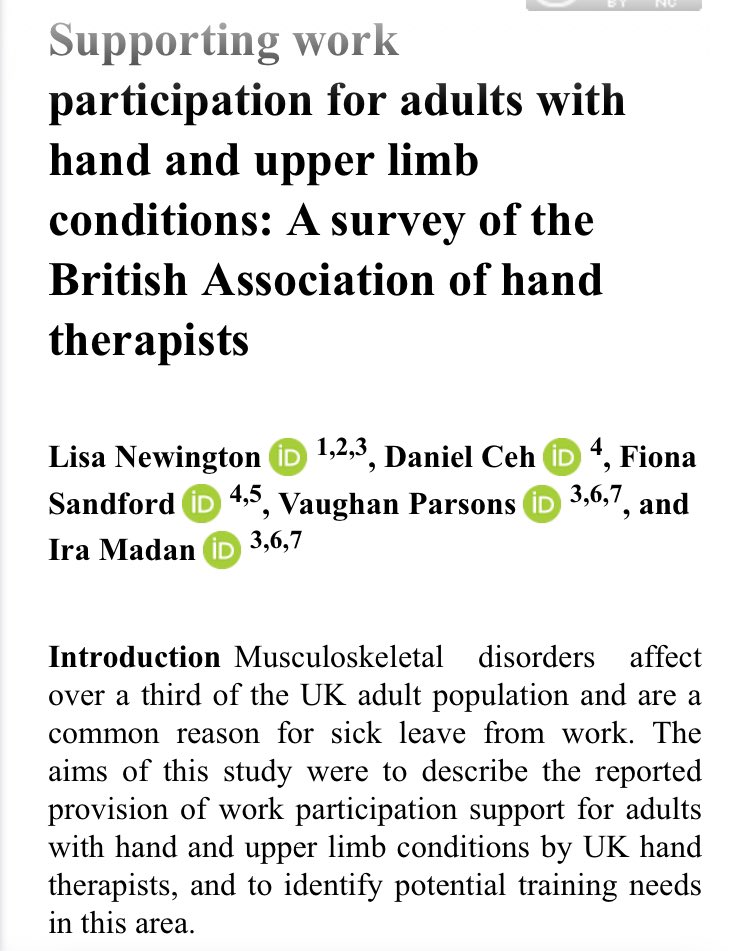 How do we support our patients with work? Find out here 👉 doi.org/10.1177/175899… #HandTherapyJ Thanks to all @BAHTHandtherapy who took part & @thecsp for funding. Watch this space for further research in this area 👀