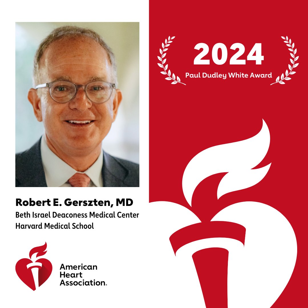 Congratulations to Dr. Robert E. Gerszten, of @BIDMChealth and @harvardmed, for being named the 2024 recipient of the Paul Dudley White Award! Dr. Gerszten is being recognized for his outstanding contributions to cardiovascular care. Read more: newsroom.heart.org/local-news/bet…