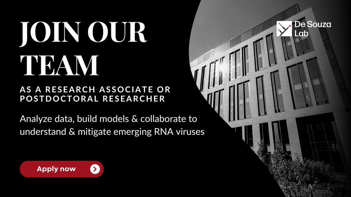 Join our team as a Research Associate or Postdoctoral Researcher. We work on preparedness and response for outbreaks and epidemics caused by emerging RNA viruses. Please apply, retweet, or share it. 🦠🦟🖥️📊 Apply now! desouzalab.com/careers/