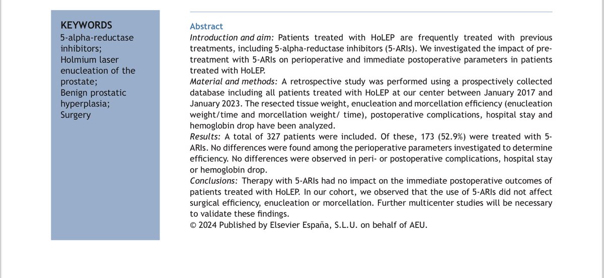 RodriguezFaba's tweet photo. Este mes de marzo 2024 en @actasurologicas publicamos un interesante artículo que evalua el efecto de los  inh. 5-ARI en los pacientes sometidos a #HOLEP ¿Tiene el tratamiento previo con inhibidores de la 5-alfa reductasa re... https://t.co/tJfnr2jZDE https://t.co/QiOtTNBKVI