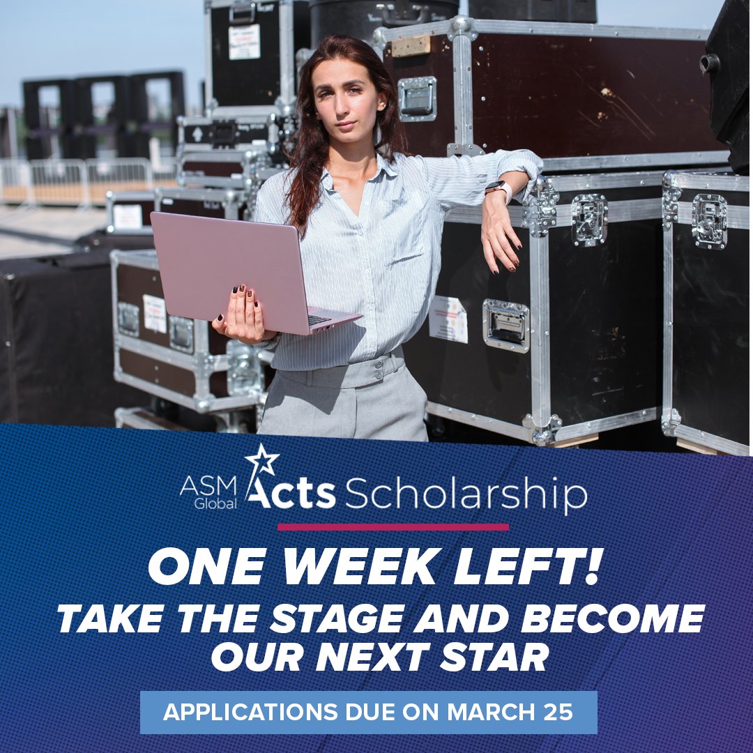 ASM Global (@asmgloballive) on Twitter photo There’s just one week left to apply for our Stars Scholarship program! Students in eligible communities could earn $2,500 scholarships to pursue a career in business, hospitality, entertainment, sports management, media, IT or design.
Click to apply: lnkd.in/ghZnp8Xp There’s just one week left to apply for our Stars Scholarship program! Students in eligible communities could earn $2,500 scholarships to pursue a career in business, hospitality, entertainment, sports management, media, IT or design.
Click to apply: lnkd.in/ghZnp8Xp