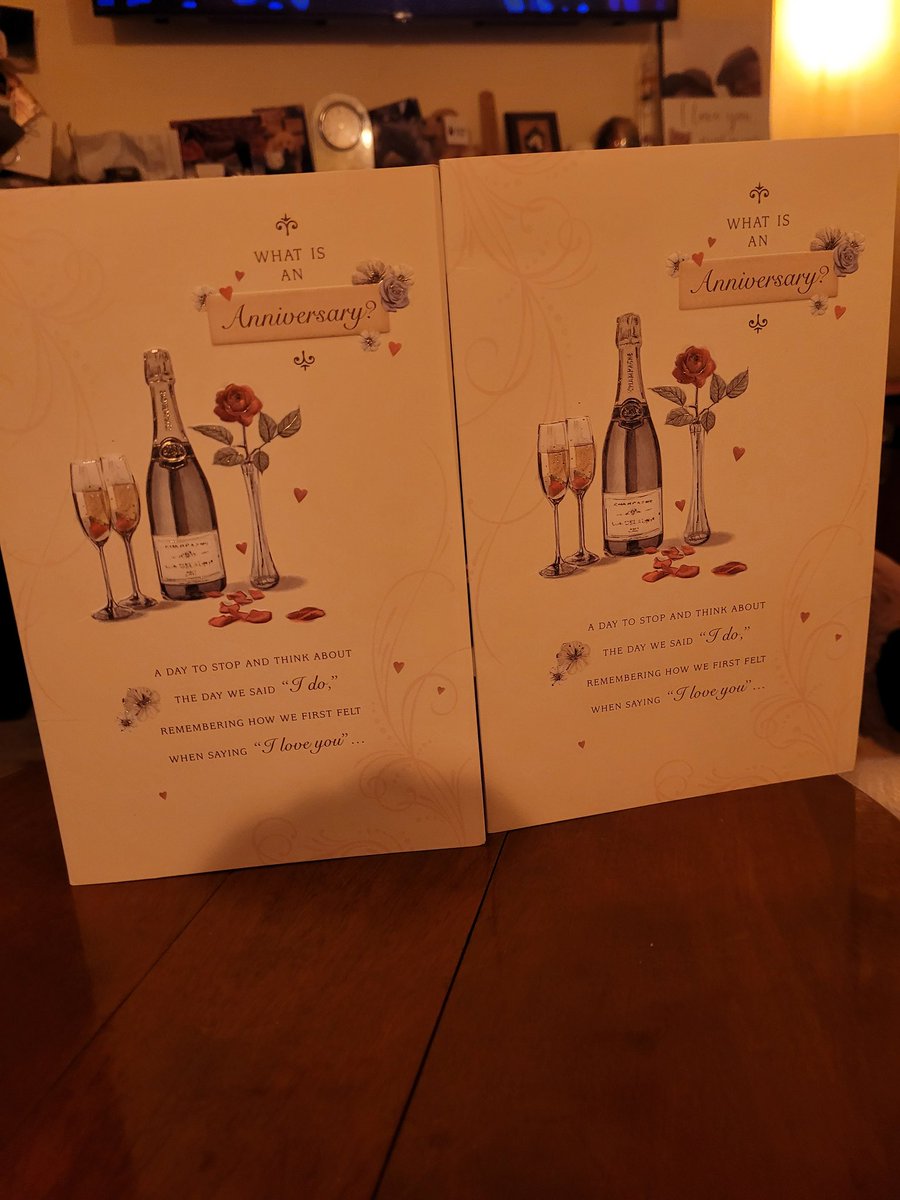 drewfishes's tweet photo. Anniversary tomorrow my lovely wife gave me the same card as I gave her what's the odds https://t.co/HqHIIXq9aJ