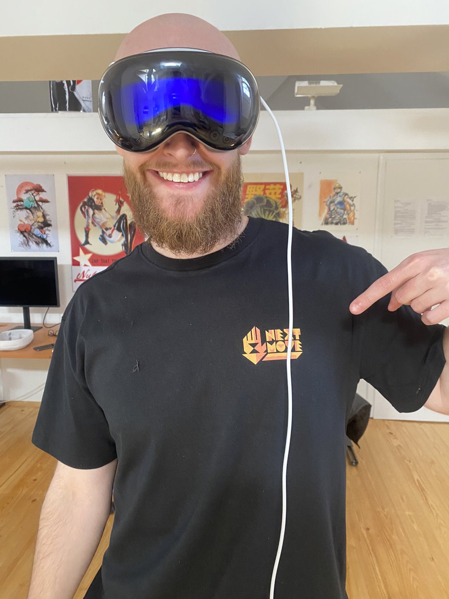 Typico Games | Prague-based VR development studio (@nextmovevr) on Twitter photo After a long no-x time, I’m happy to announce couple things 
1) my friend wearing our game logo while wearing AVP (super stoked about unreal 5.4 release)
2) we are in between our game creation, currently working on set of 20 plugins on Unreal Engine marketplace! After a long no-x time, I’m happy to announce couple things 
1) my friend wearing our game logo while wearing AVP (super stoked about unreal 5.4 release)
2) we are in between our game creation, currently working on set of 20 plugins on Unreal Engine marketplace!