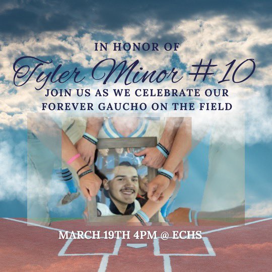 ECapbaseball's tweet photo. Game tomorrow at Home vs Atwater! Special ceremony prior to first pitch with a dedication to Tyler Minor! Come out and support our boys as they take on the falcons! #tm10 #gauchofam #forevergaucho https://t.co/6JSIDD5kxA