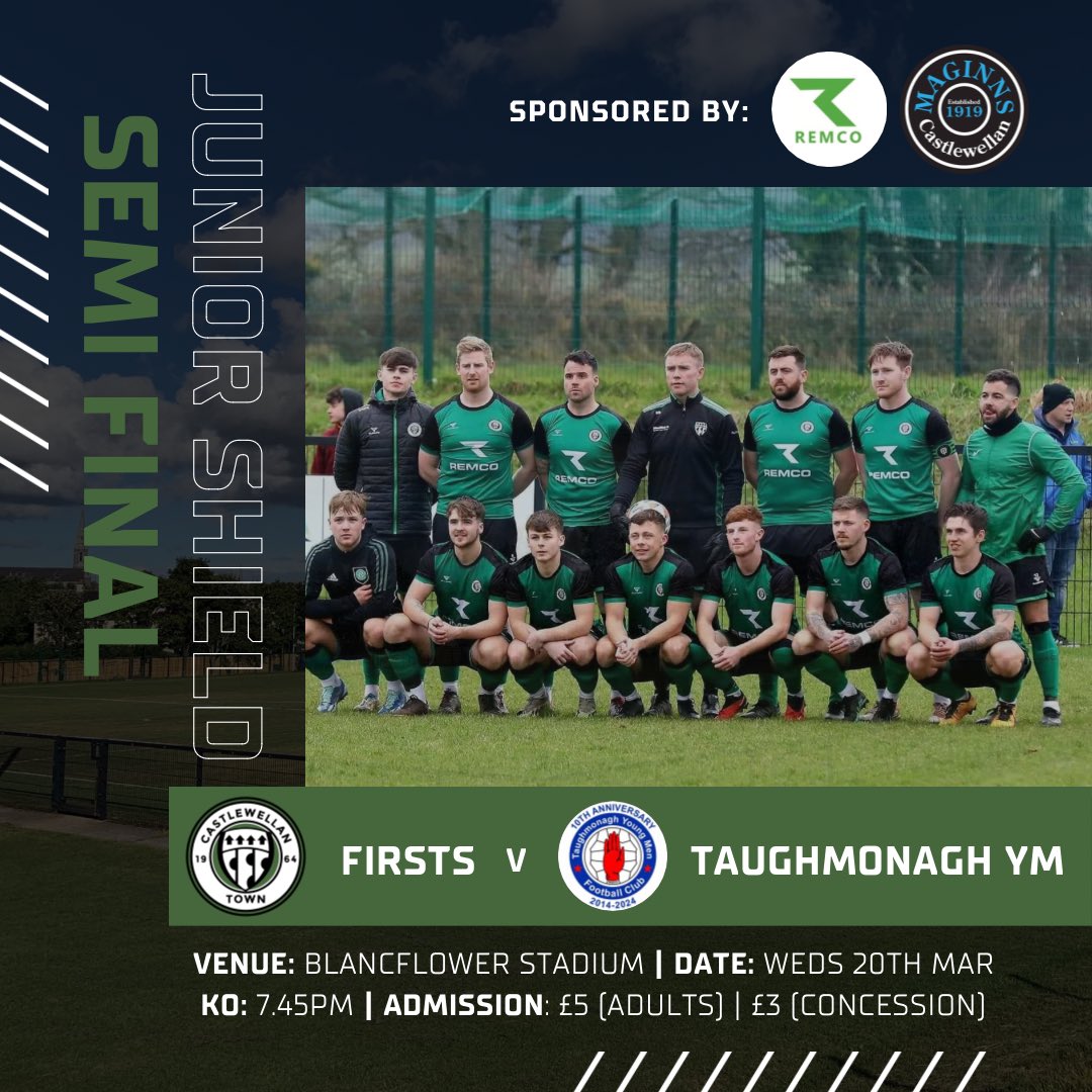 🛡️🛡️ 𝗝𝗨𝗡𝗜𝗢𝗥 𝗦𝗛𝗜𝗘𝗟𝗗 𝗦𝗘𝗠𝗜🛡️🛡️ Firsts v @TaughmonaghYMFC 📆 Weds 20th Mar 📍 Blanchflower Stadium ⏱️ KO 7.45pm 🎟️ £5 adults | £3 concession (cash gate only) 48 hours to go until the biggest game of the season. Let’s get along and cheer on the lads. #UTT #CTFC