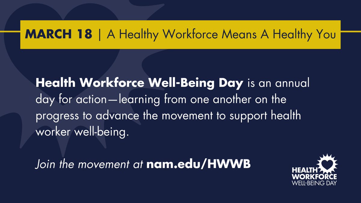Creating a sustainable health system starts with a safe, fulfilled, and well health workforce. 

Learn more about solutions health care and other leaders can implement to improve #HealthWorkerWellBeing at nam.edu/HWWBDay 

#HWWBDay #ValueCHCs #OregonCHCs @theNAMedicine