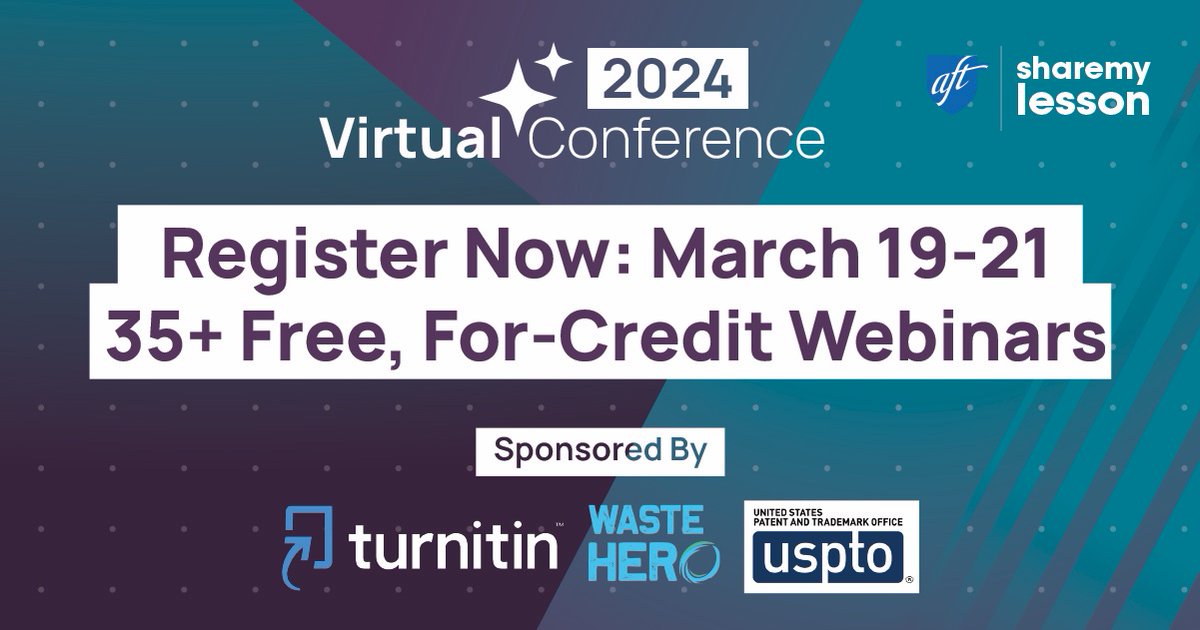 It's all about the Share My Lesson Virtual Conference. Keep handy these links: 🌟 Useful Tips to Maximize Your Experience sharemylesson.com/blog/virtual-c… 🌟 Highlights, Recommendations, & Insights sharemylesson.com/blog/gearing-s… 🌟 REGISTER NOW sharemylesson.com/community/vc20… . @AFTunion @AFTteach