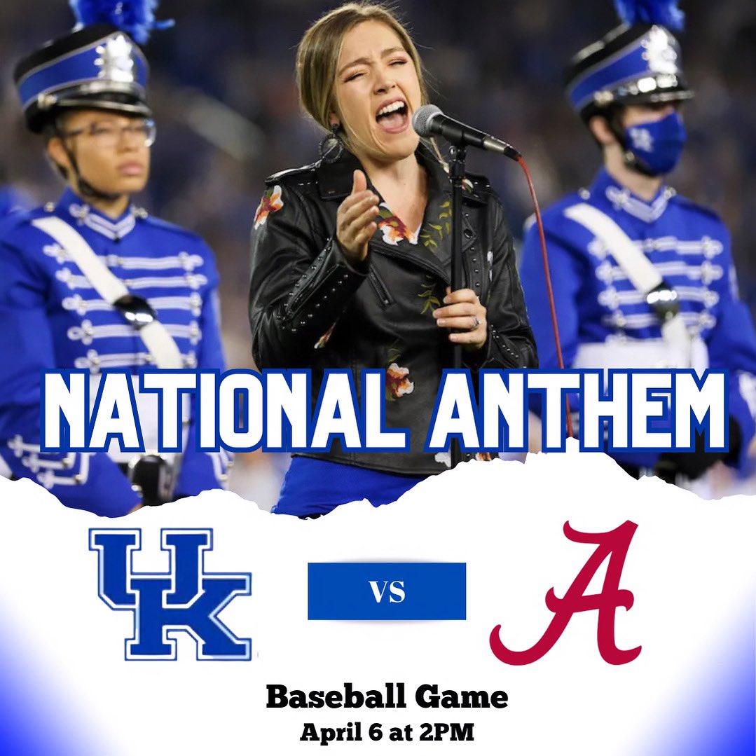 I’m thrilled to announce I’ve been invited back to sing the national anthem on April 6 for the UK vs AL baseball game💙🐾⚾️ #bbn #BaseBall #honor #Exciting