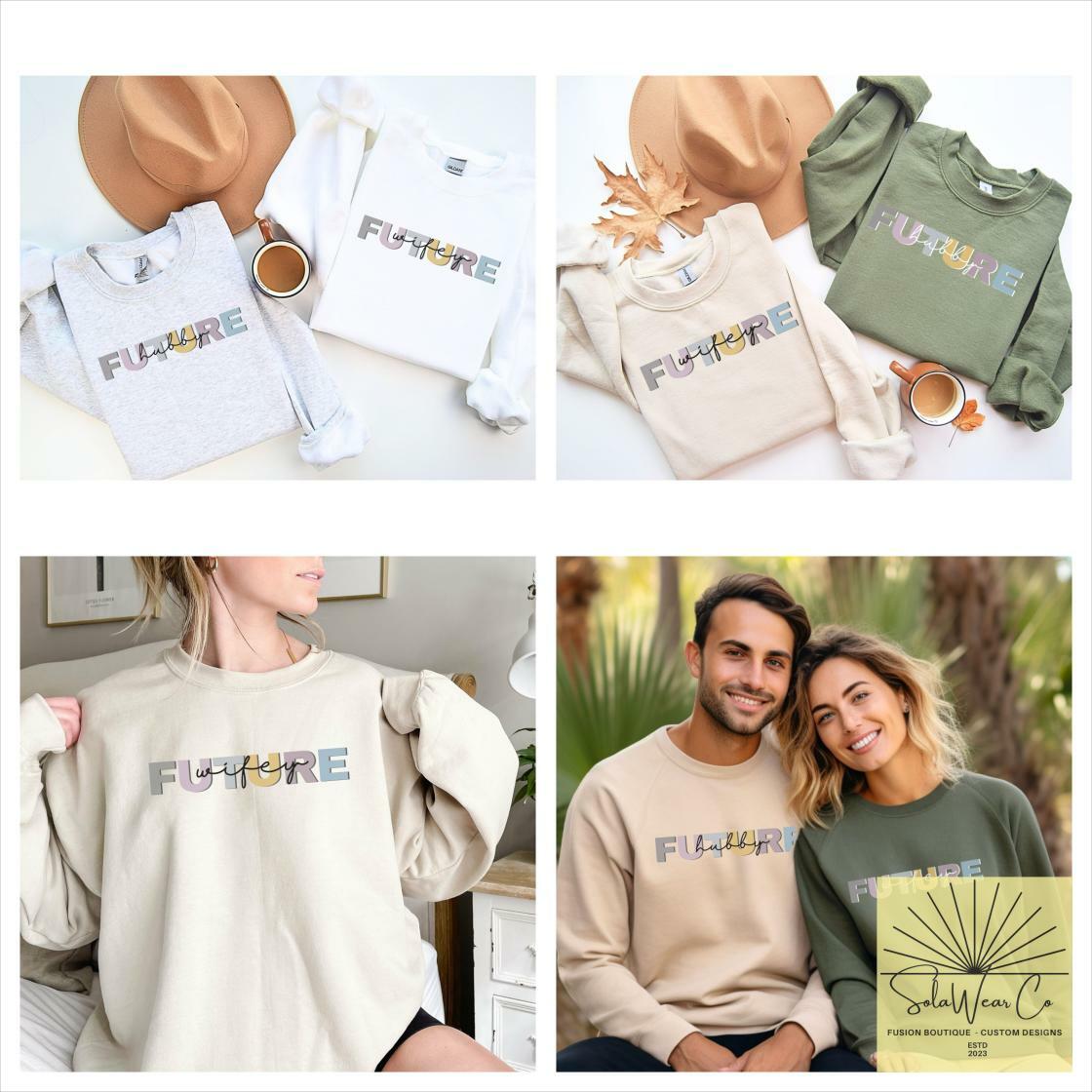 #BridalPartyGifts #CustomMrsShirt Future Wifey and Hubby Sweater, Engagement Gift for the Couple, Bride & Groom Sweatshirt, Couples Matching Sweatshirt, Bridal Shower Gift
etsy.com/listing/166489…