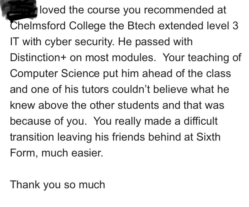 Always so lovely to know teachers make a difference. Such kind words and lovely to know how students get on when they leave school. The right course for the right student makes such a difference!