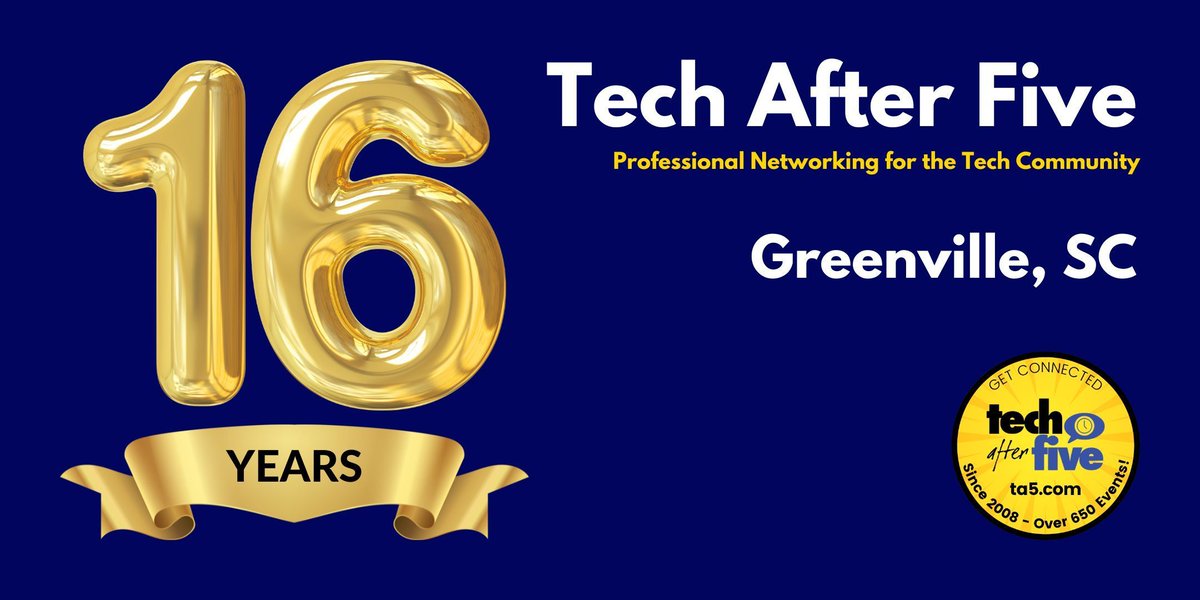 Tech After Five (@techafterfive) on Twitter photo We meet in Greenville this week. Grow your business. Find your next hire.
Join us along with <a href="/philyanov/">Phil Yanov 🏆🤝</a>, <a href="/fscottp/">Scott Pfeiffer</a> and many others!
ta5.us/43lvS7p We meet in Greenville this week. Grow your business. Find your next hire.
Join us along with <a href="/philyanov/">Phil Yanov 🏆🤝</a>, <a href="/fscottp/">Scott Pfeiffer</a> and many others!
ta5.us/43lvS7p