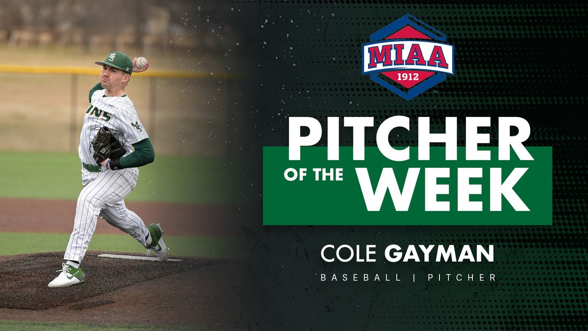 For the second week in a row, third time this season, Cole Gayman is the MIAA Pitcher of the Week!! 🦁

Gayman in MSSU's series opener against PSU:
7.2 innings pitched
WIN
10 strikeouts
1 run
4 hits

📝 - bit.ly/3vfeVz6